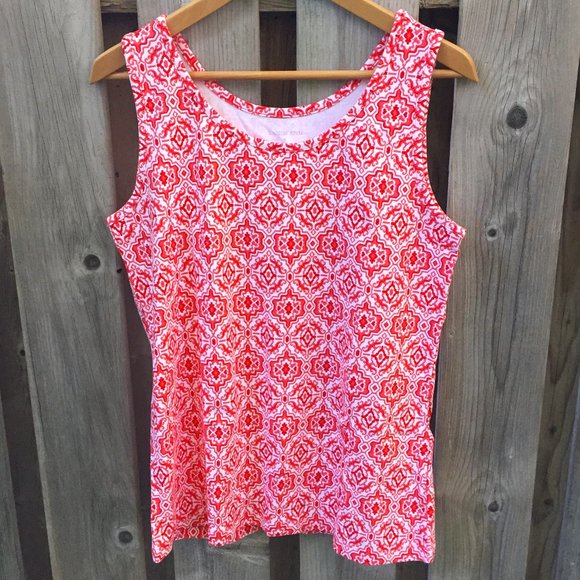 NWOT Land's End coral & white cotton tank - size M - Picture 1 of 5
